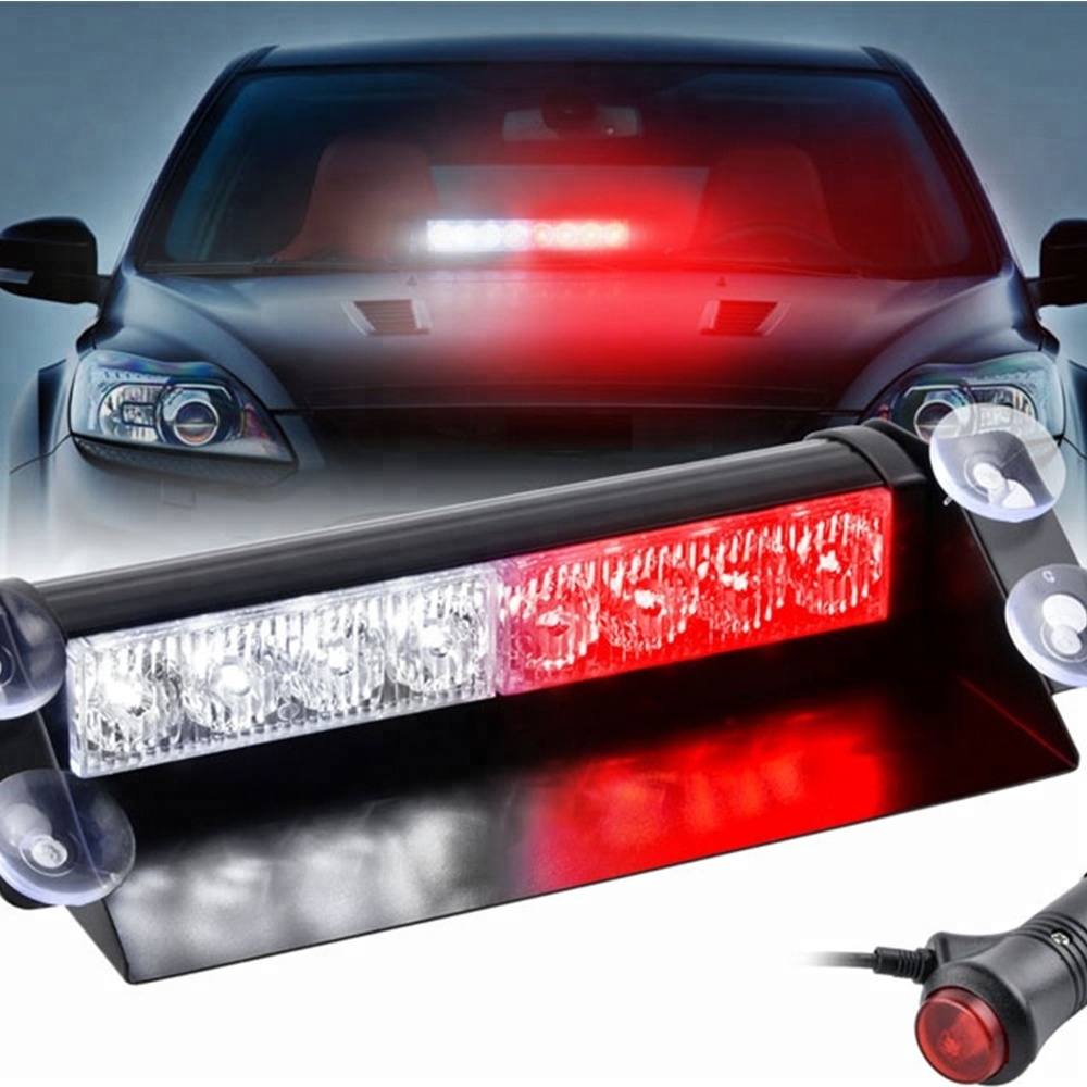 8 LED Car Emergency Warning Light Dash Flashing Strobe Light bar Red White