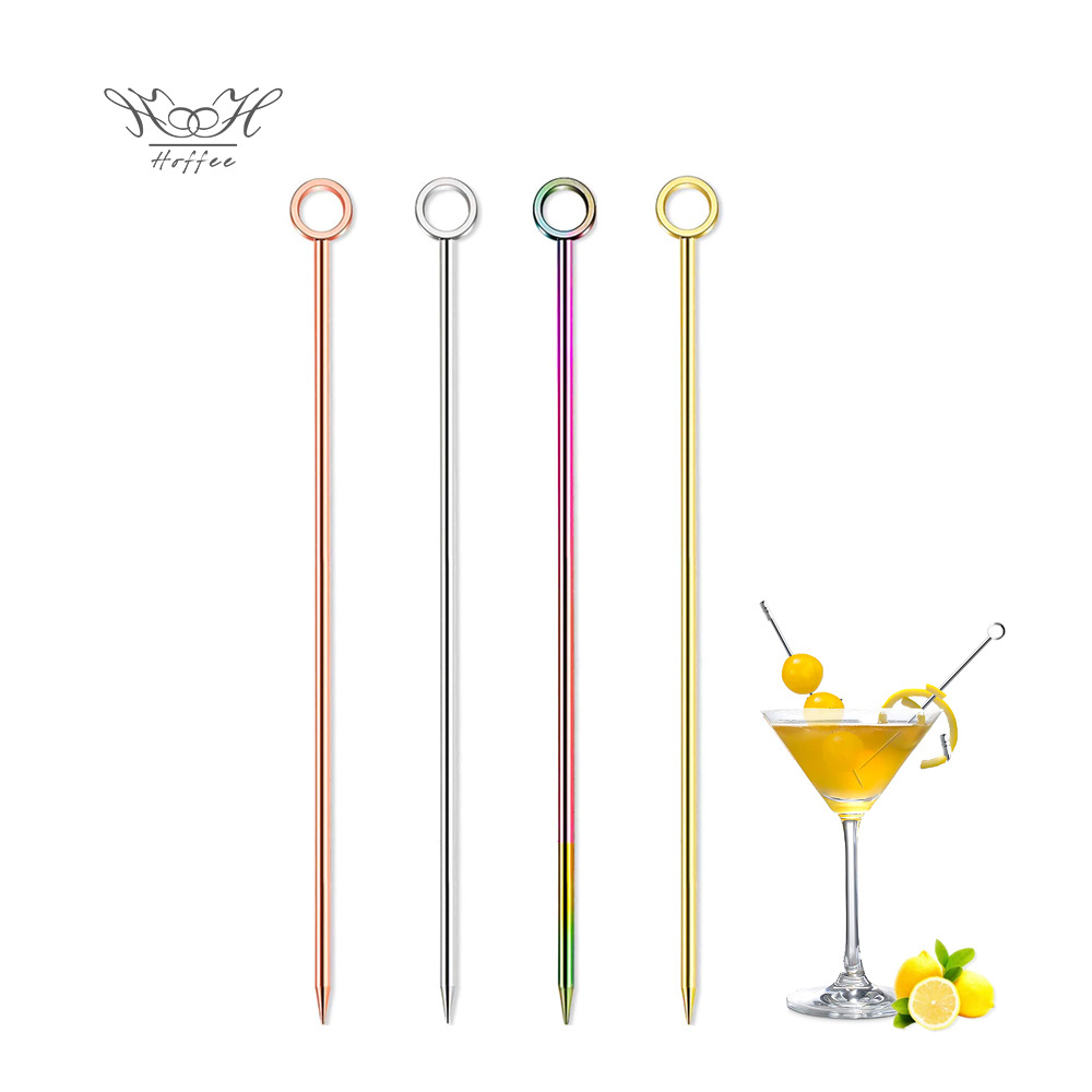 High Quality Cocktail Fruit Stick Stainless Steel 304 Martini Olive Skewers Reusable Appetizer Toothpicks Metal Cocktail Pick