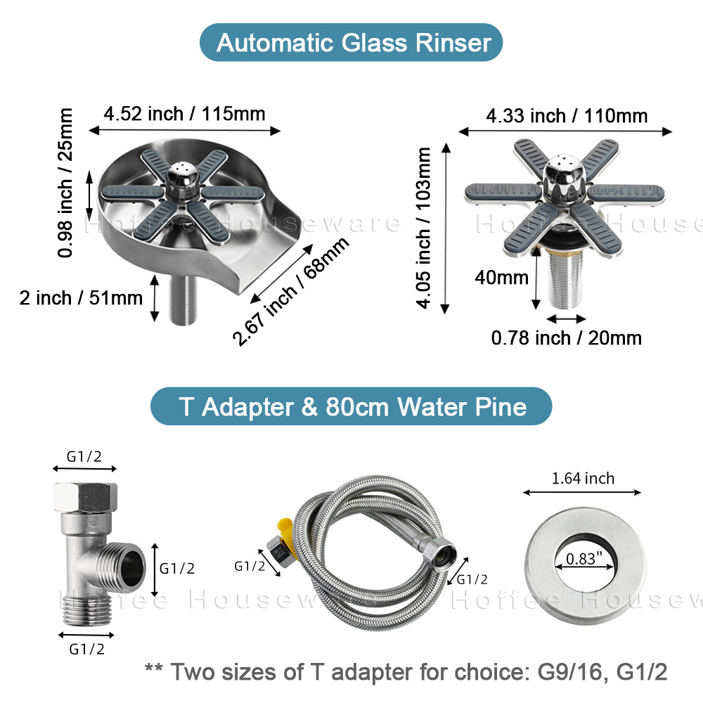 360 Degree Automatic Rotary Glass Rinser Stainless Steel 304 Cup Rinser Wine Beer Glass Baby Bottle Cleaner Bar Cup Washer