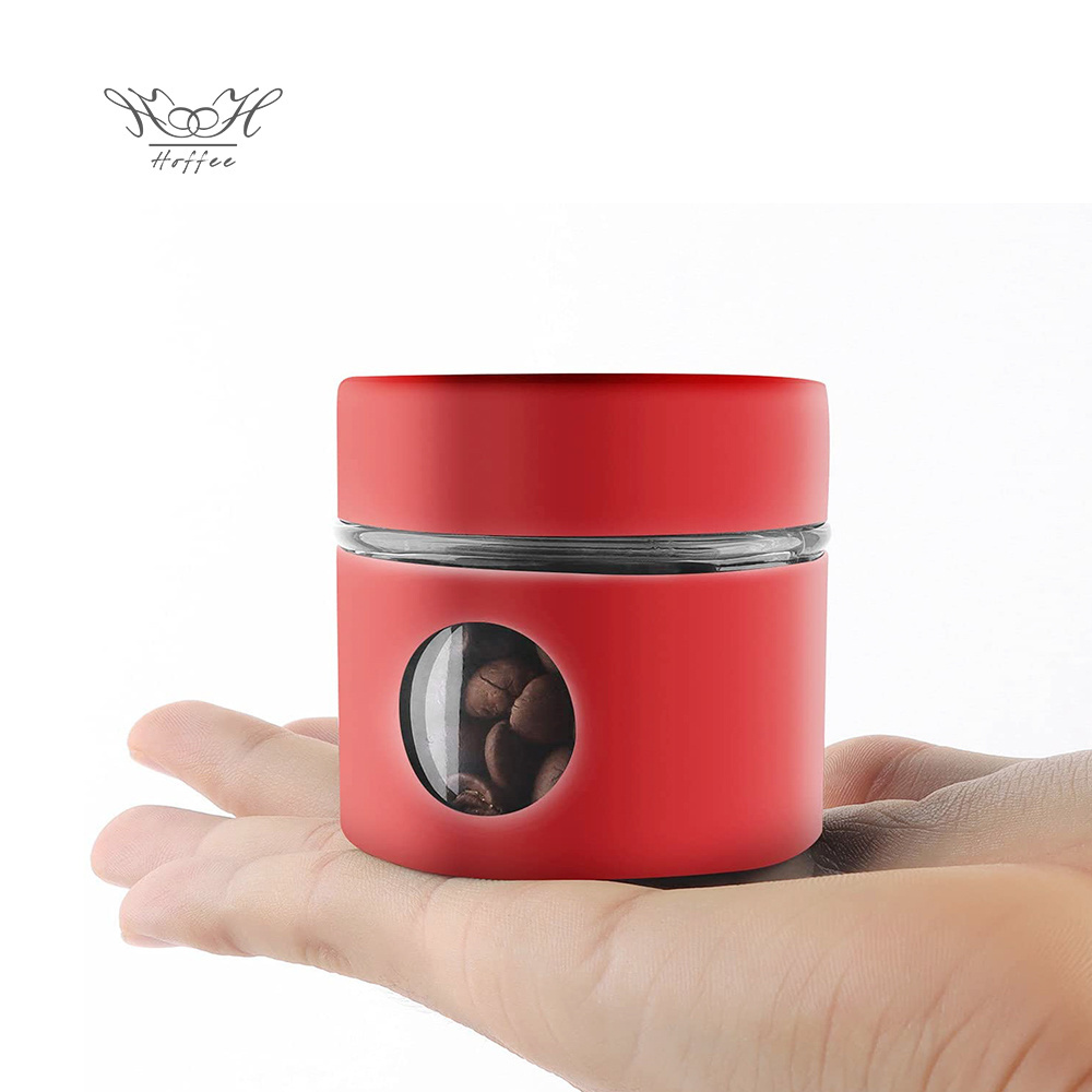 1.4oz Red Mini Coffee Canister Portable Glass And Metal Food Storage Container Travel Jar Coffee Bean Airtight Canister