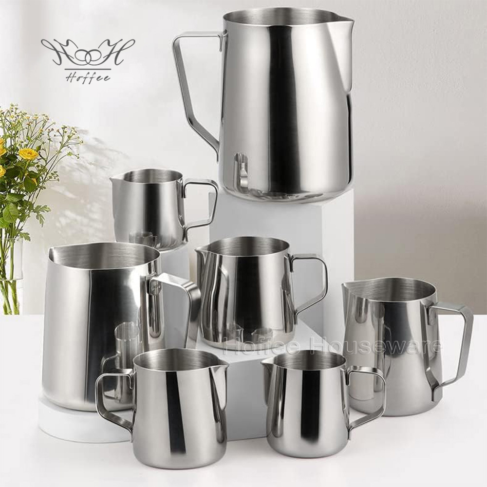 Custom 1.0 mm Stainless Steel Milk Frother Cup Frothing Pitcher Warmer Pot Large Latte Art Coffee Milk Jug Barista Milk Pitcher