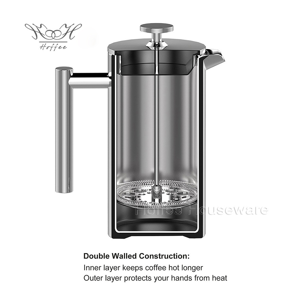 Stainless Steel 18/8 French Press 350ml Coffee Press Portable Travel Double Wall French Press Tea Maker Coffee Maker