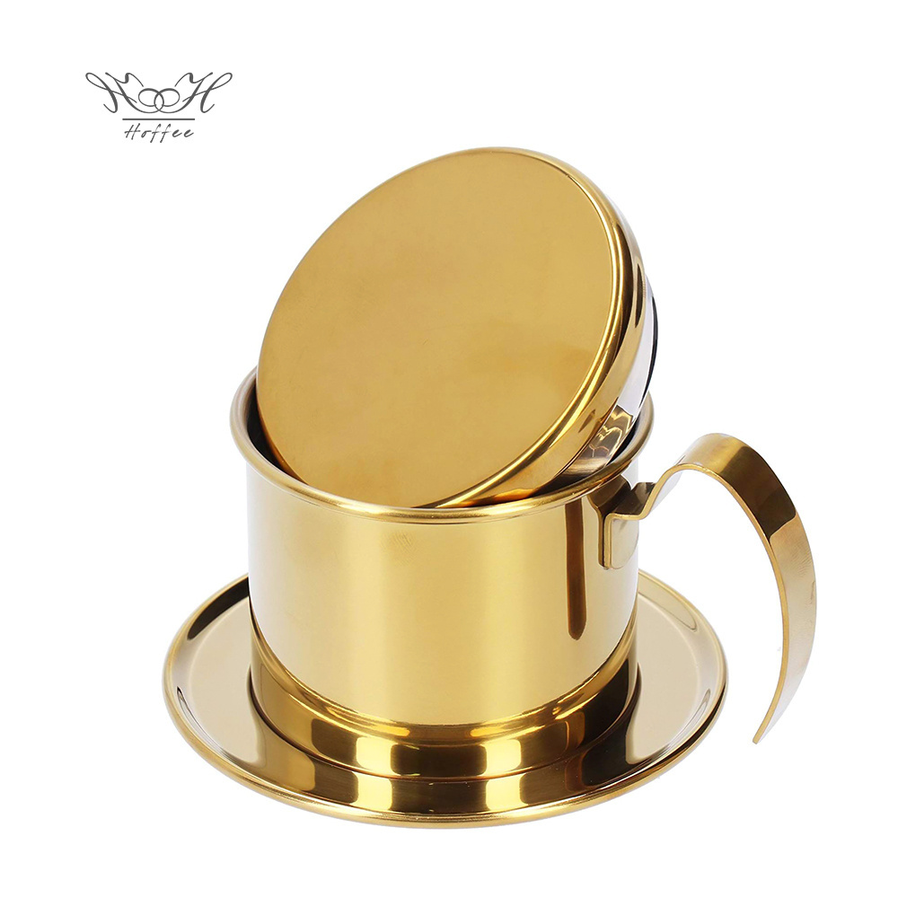 Gold Vietnam Coffee Dripper Maker Reusable Filter Drip Household Portable Pot Stainless Steel Vietnam Coffee Filter Drip Pot