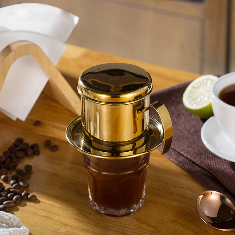 Gold Vietnam Coffee Dripper Maker Reusable Filter Drip Household Portable Pot Stainless Steel Vietnam Coffee Filter Drip Pot