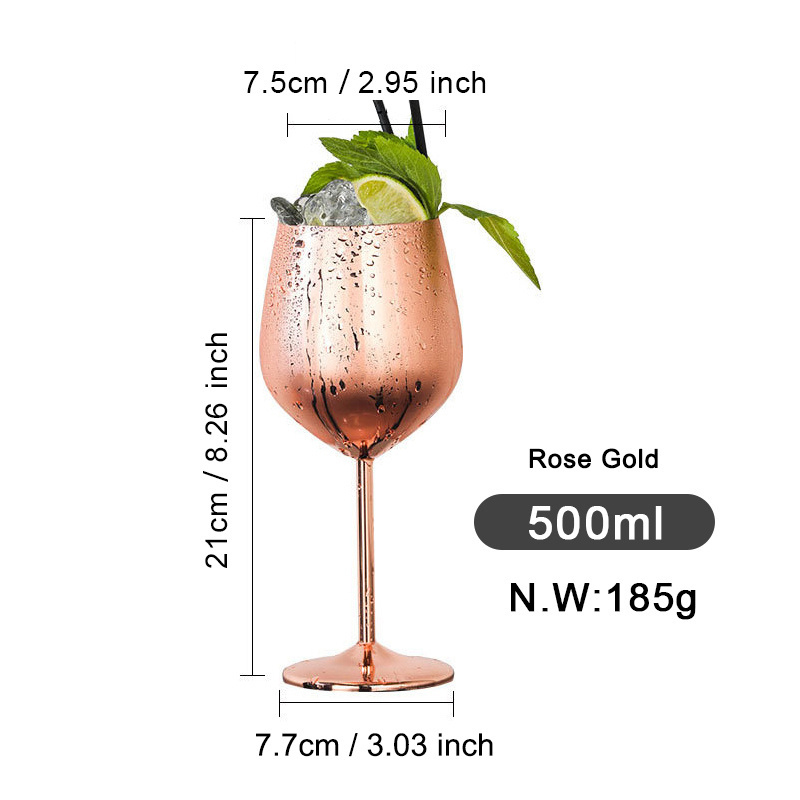 Wholesale 500ml Stainless Steel 304 Wedding Champagne Glass Custom Metal Red Wine Glass Goblet Wine Glasses Whiskey Cup