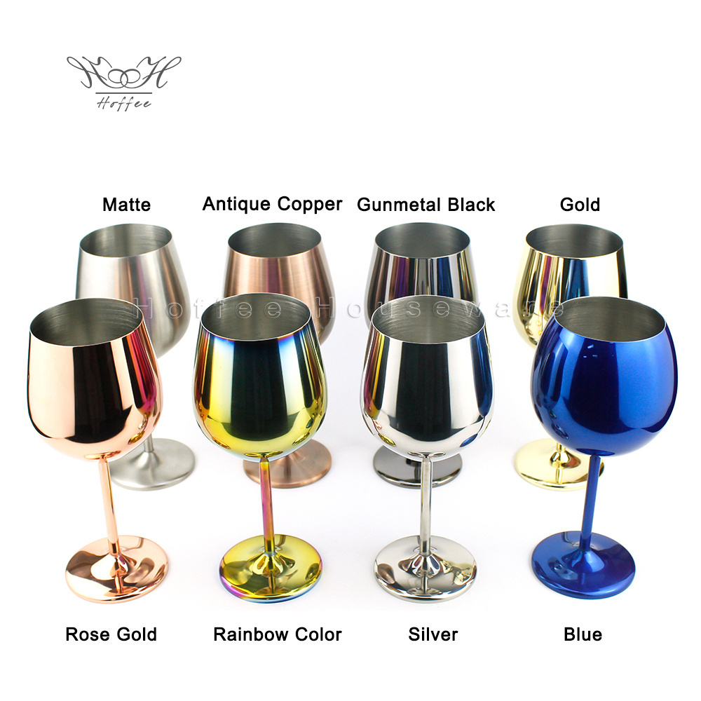 Wholesale 500ml Stainless Steel 304 Wedding Champagne Glass Custom Metal Red Wine Glass Goblet Wine Glasses Whiskey Cup