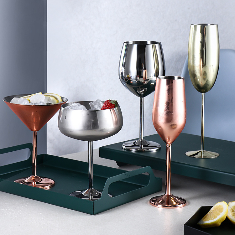 500ml Wholesale Metal Red Wine Glass Goblet Champagne Glasses Stainless Steel 304 Cocktail Drinking Glass