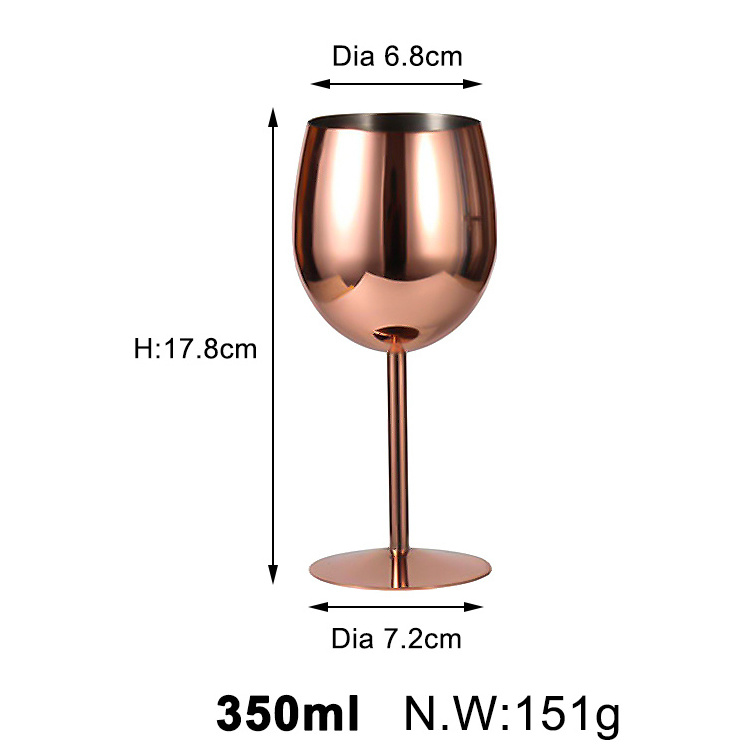 Rose Gold Goblets 350ml Custom Luxury Wine Glass Gifts Stainless Steel Party Wedding Champagne Glasses