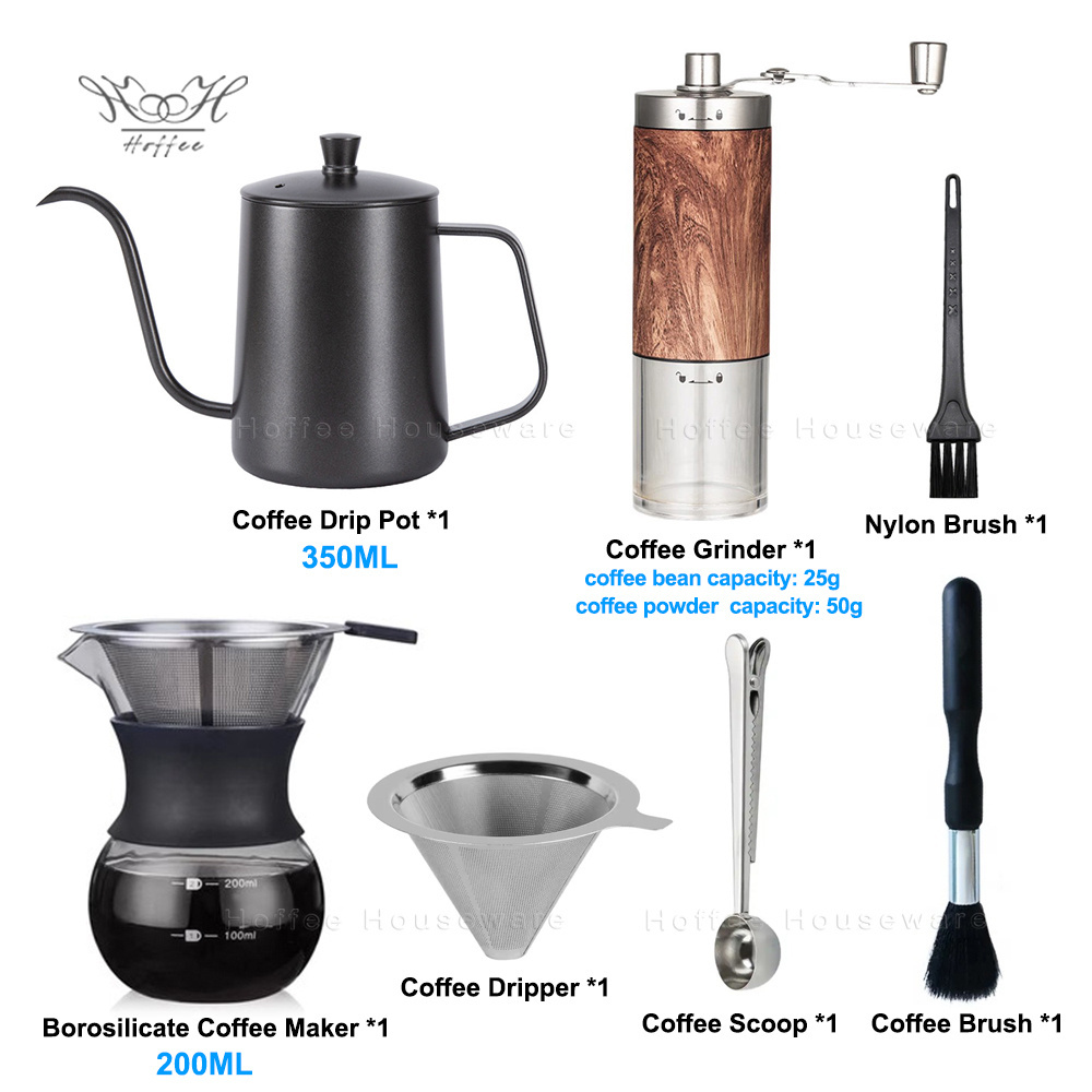 Customizable Portable Coffee Gift Sets Outdoor Travel Coffee Grinder Gooseneck Kettle Pour Over Drip Coffee Maker Set