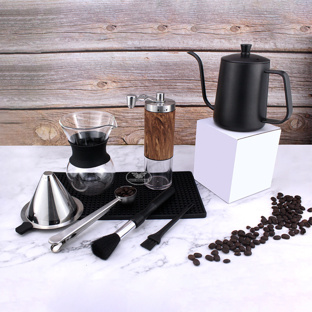 Customizable Portable Coffee Gift Sets Outdoor Travel Coffee Grinder Gooseneck Kettle Pour Over Drip Coffee Maker Set