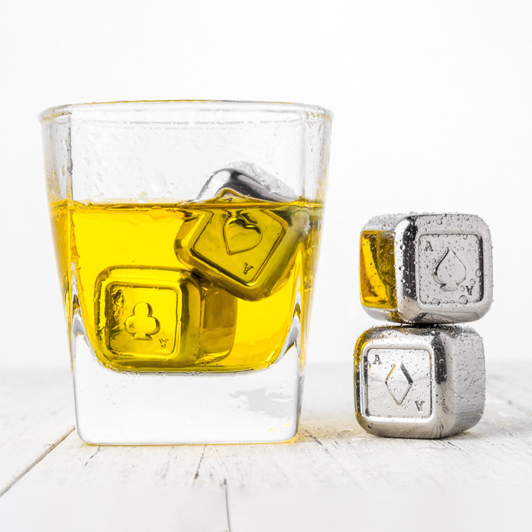 Poker Design Reusable Stainless Steel Chilling Stones Cooling Whisky Rocks Ice Cubes  for Cola Wine Drinks Bar Accessories