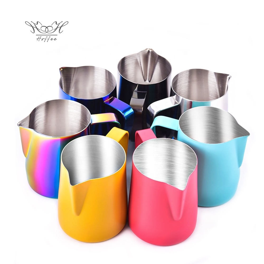 600ml Yellow Custom Logo Barista Milk Pitcher Frother Latte Art Stainless Steel Milk Jug Coffee Milk Warmer Pot Frothing Cup