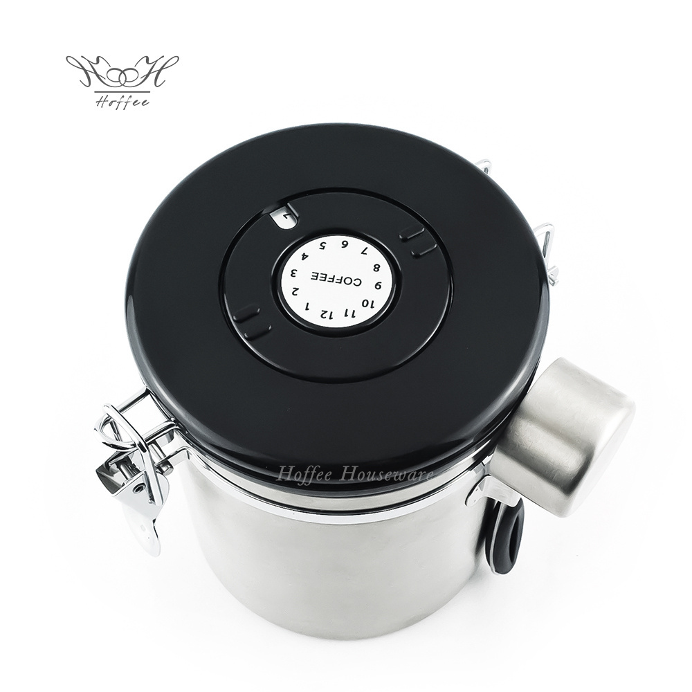 Silver Medium 1.4L Stainless Steel Kitchen Airtight Storage Container Co2 Coffee Bean Canister With Date Tracker And Scoop