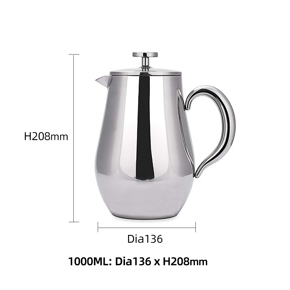 34oz 1L Portable French Press Coffee Maker Double Wall Stainless Steel French Press Pot Filter Tea Sets Hand French Pressure Pot