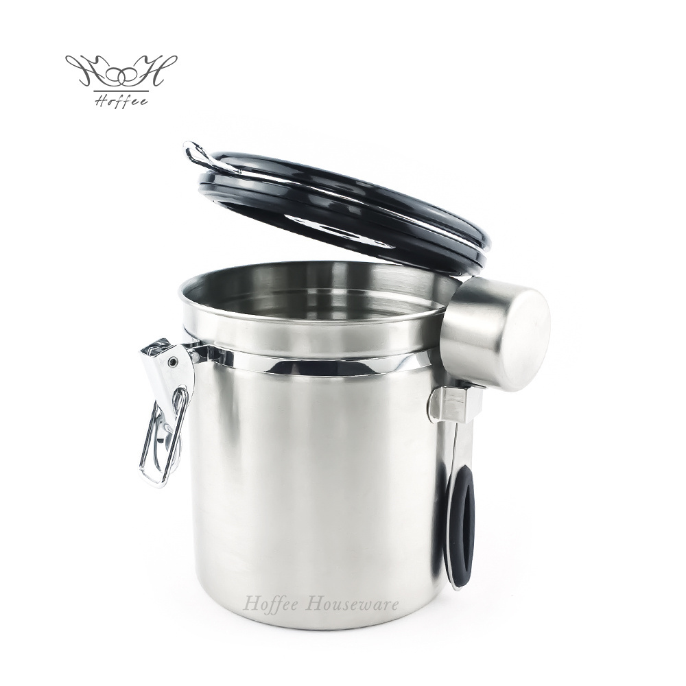 Silver Medium 1.4L Stainless Steel Kitchen Airtight Storage Container Co2 Coffee Bean Canister With Date Tracker And Scoop