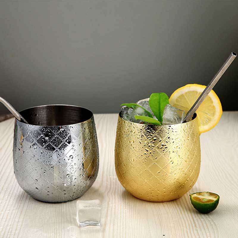 500ml 17oz Custom Logo Pineapple Shape Whiskey Julep Stainless Steel 304 Soda Beer Mug Wine Glasses Martini Drinking Cup Cups