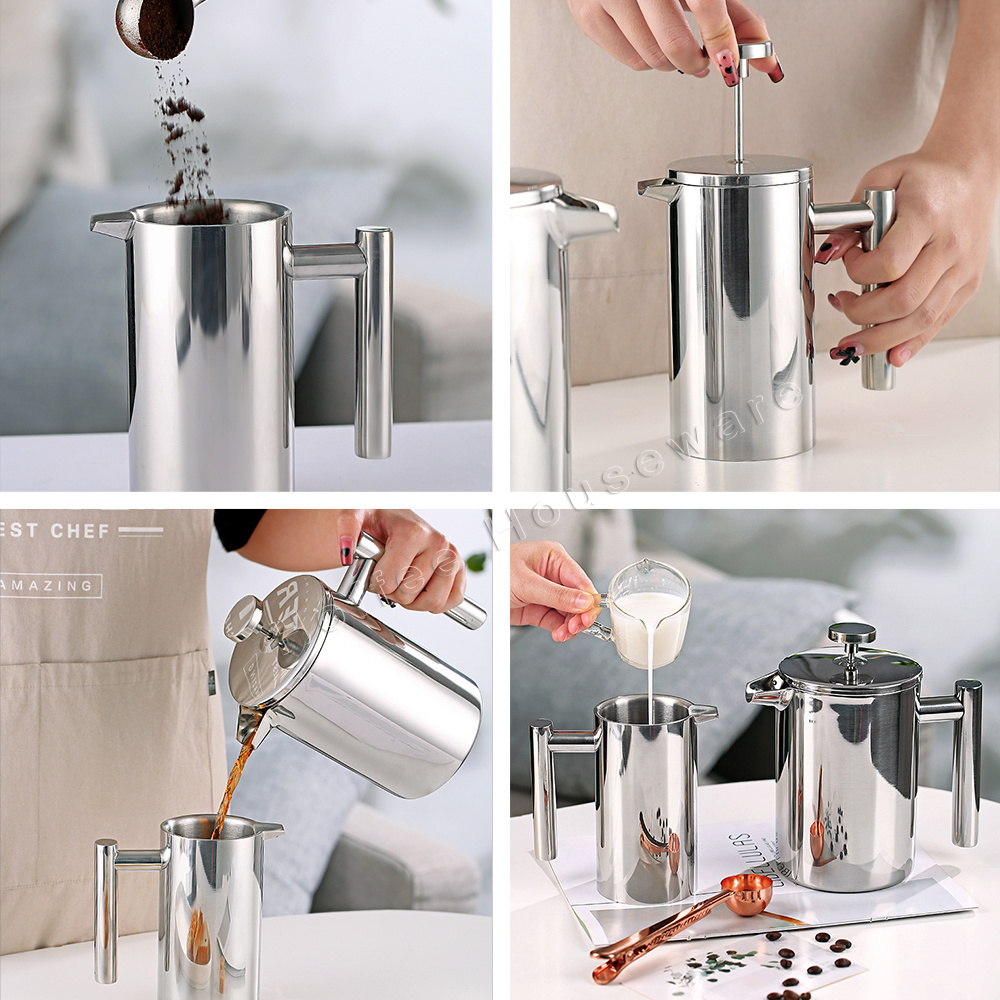 350ML 800ml 1L 1.5L Stainless 304 Double Wall French Press Coffee Maker Portable Camping Hand French Press Coffee Pot