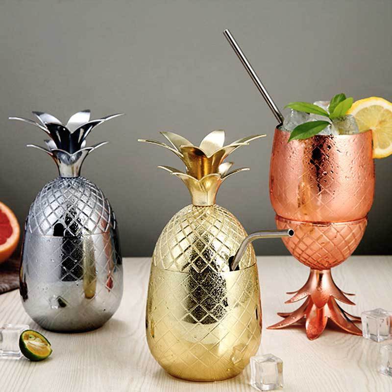 500ml 17oz Custom Logo Pineapple Shape Whiskey Julep Stainless Steel 304 Soda Beer Mug Wine Glasses Martini Drinking Cup Cups