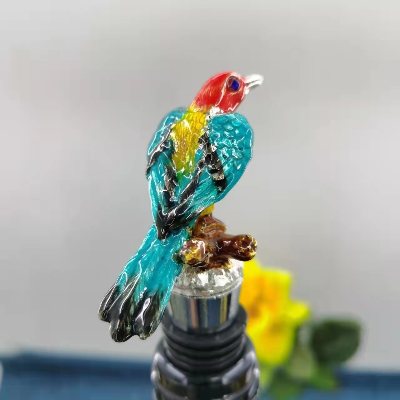 Personalized Creative Enamel Metal Wine Stopper Vacuum Stainless Steel Silicon Champagne Animal Bird Shape Wine Bottle Stopper