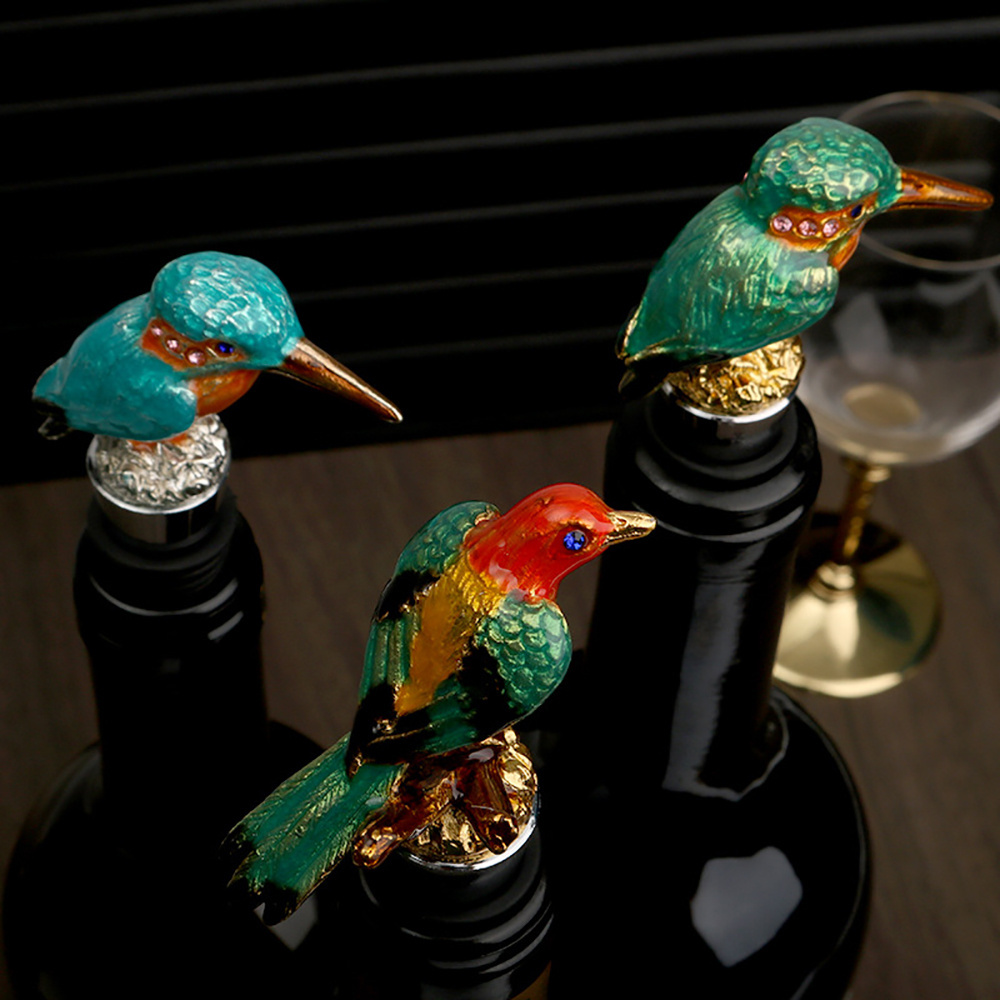 Personalized Creative Enamel Metal Wine Stopper Vacuum Stainless Steel Silicon Champagne Animal Bird Shape Wine Bottle Stopper