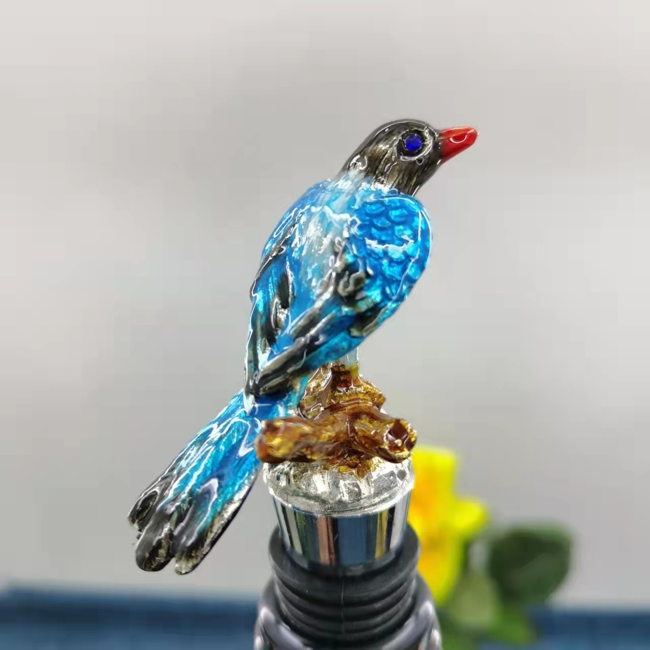 Personalized Creative Enamel Metal Wine Stopper Vacuum Stainless Steel Silicon Champagne Animal Bird Shape Wine Bottle Stopper