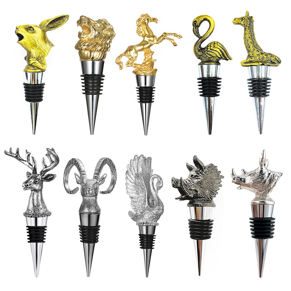 Stainless Steel Champagne Whiskey Bottle Wine Stopper Pourer Metal Animal Head Strong Rubber Seal Standard Liquor Wine Pourer