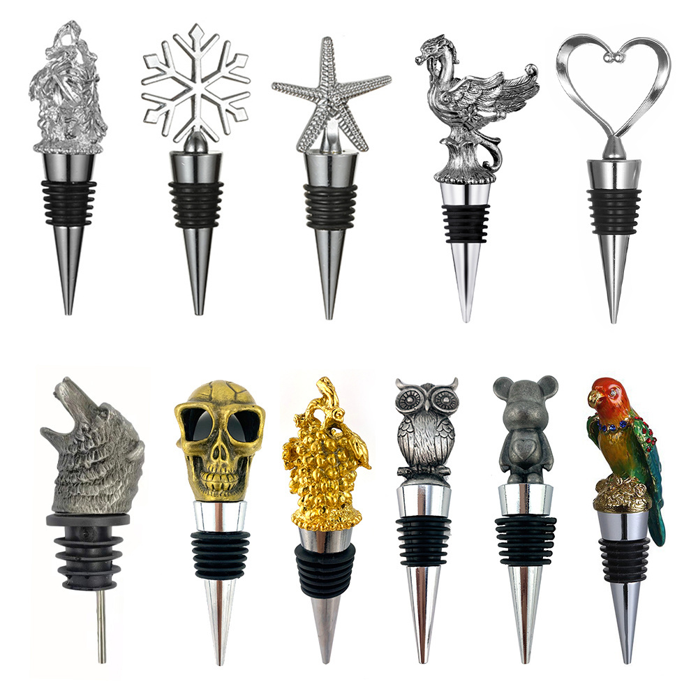 Stainless Steel Champagne Whiskey Bottle Wine Stopper Pourer Metal Animal Head Strong Rubber Seal Standard Liquor Wine Pourer