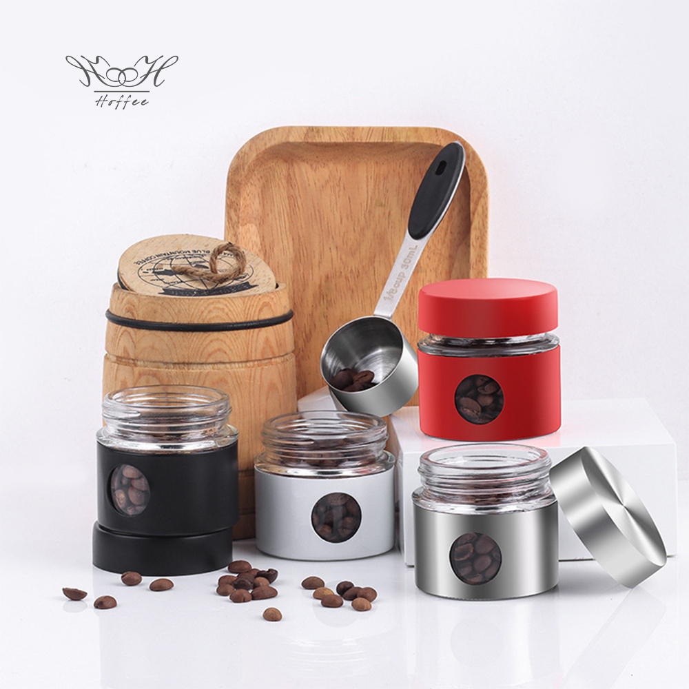 1.4oz Red Mini Coffee Canister Portable Glass And Metal Food Storage Container Travel Jar Coffee Bean Airtight Canister