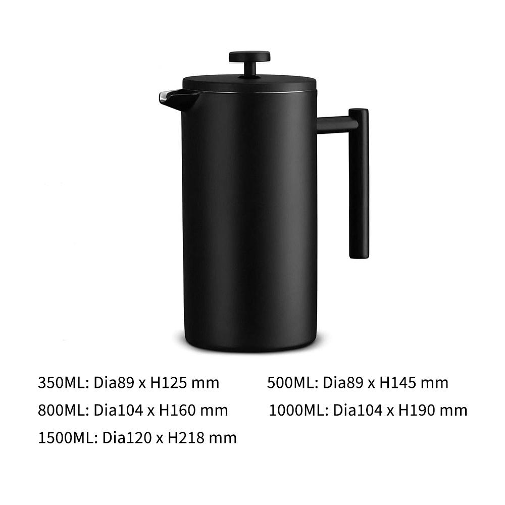 350/500/600ML Black Stainless Steel French Press Tea Maker Double Wall French Pressure Pot Cold Brew Portable French Press