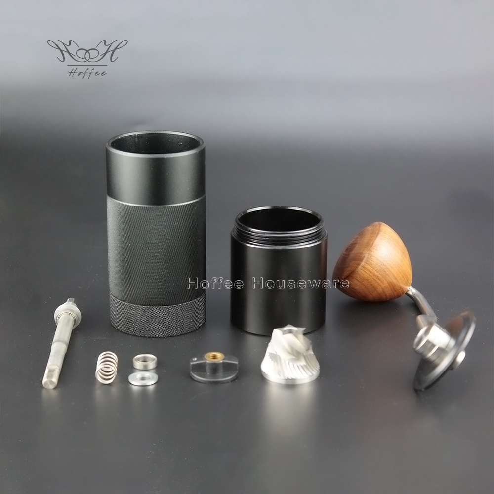 Adjustable Aluminum Manual Coffee Grinder Stainless Steel Core Burr Mini Portable Coffee Bean Grinder With Wooden Hand