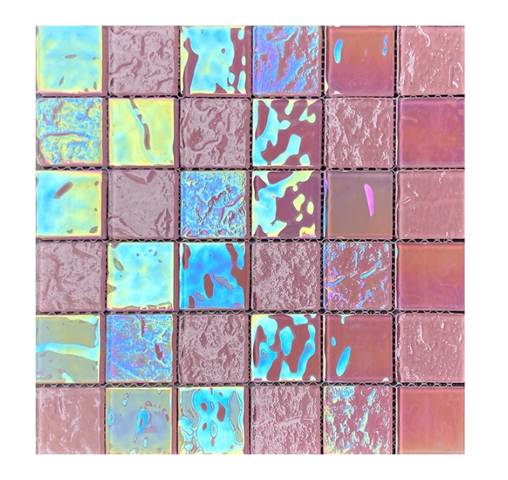 New building construction 4mm thickness pink Iridiscent crystal glass mosaic for swimming pool tile