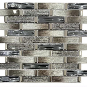 Grey color Modern Strip Glass Mosaic Decoration with Wire-Drawing Pattern for Kitchen and Bedroom Room Decoration