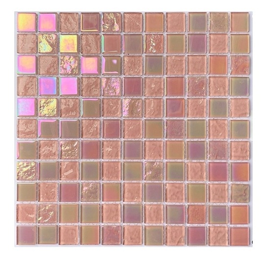 New building construction 4mm thickness pink Iridiscent crystal glass mosaic for swimming pool tile