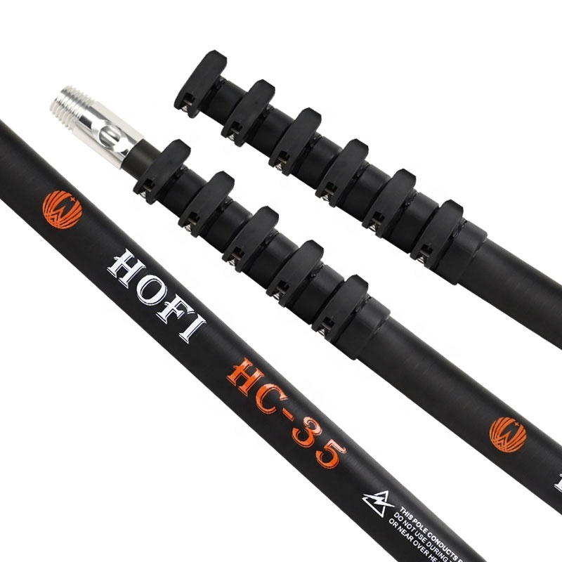 HOFI Anti-rotation HC-35 Wholesale Oem heat resistance adjustable 11m telescopic cleaning pole carbon fiber telescopic poles