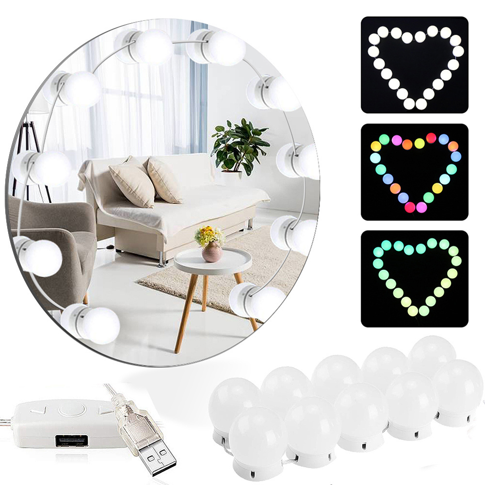 Hollywood Style RGB Color Change 10 Bulbs LED Vanity Mirror Lights Kit 10 Dimmable Table Lighted Bulbs With Makeup