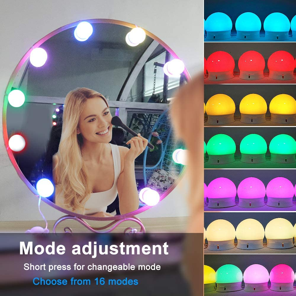 RGB Colorful USB Cable DIY Hollywood Style LED Makeup Mirror Lights With 10 Dimmable Light Bulbs