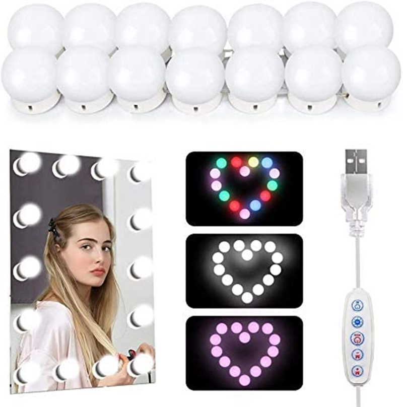 RGB Colorful USB Cable DIY Hollywood Style LED Makeup Mirror Lights With 10 Dimmable Light Bulbs