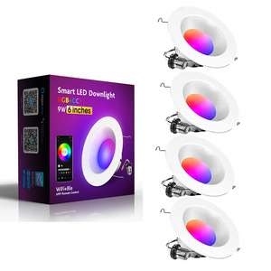 Smart Home LED RGBCW Color Changing Spot Can Lights Baffle Trim E26 Wifi Smart LED Downlight Works With Alexa Google Assistant