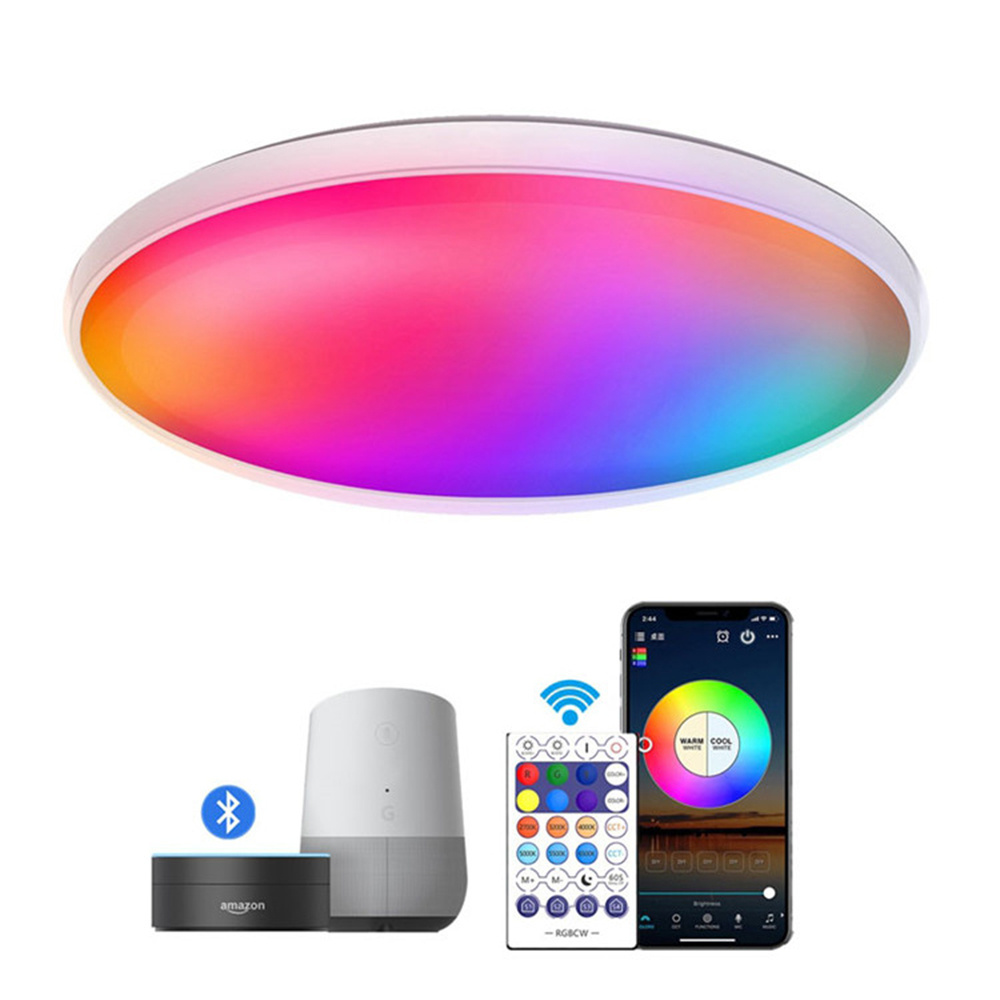 Smart Alexa Music Speaker Flush Mount Dimmable Rgb Room Ambient Ceiling Light Sky Panel Light For Indoor Using