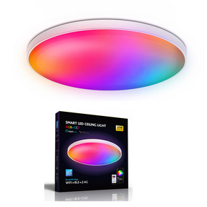 Smart Alexa Music Speaker Flush Mount Dimmable Rgb Room Ambient Ceiling Light Sky Panel Light For Indoor Using