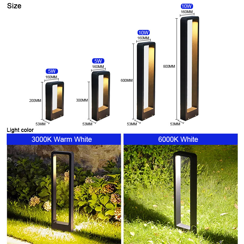 Hofoled 60cm 80cm Waterproof Solar Garden Light Landscape Pathway Highlight Modern LED Bollard Post Light Outdoor LED Lawn Light