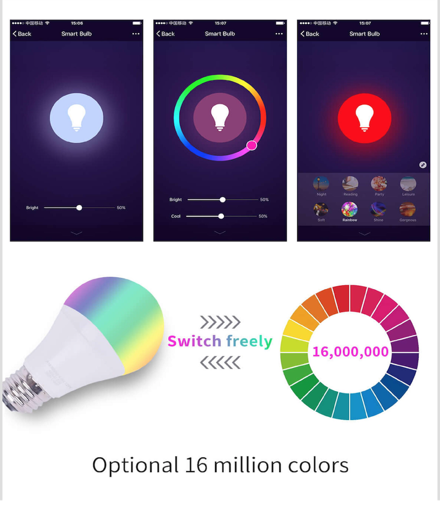 Smart RGB Color Changing Light Bulb, WiFi Light Bulbs Smart Bulbs Work with Alexa & Google Home