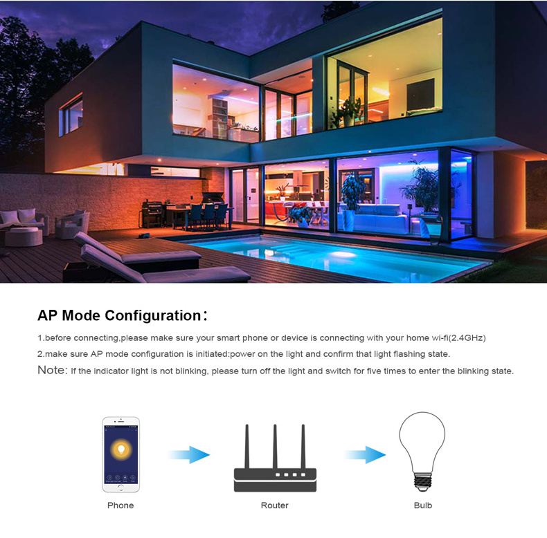 Hot selling Alexa Google Intelligent LED Light Bulb Wifi 9W RGB+CW For Smart Home Tuya APP Phone Control