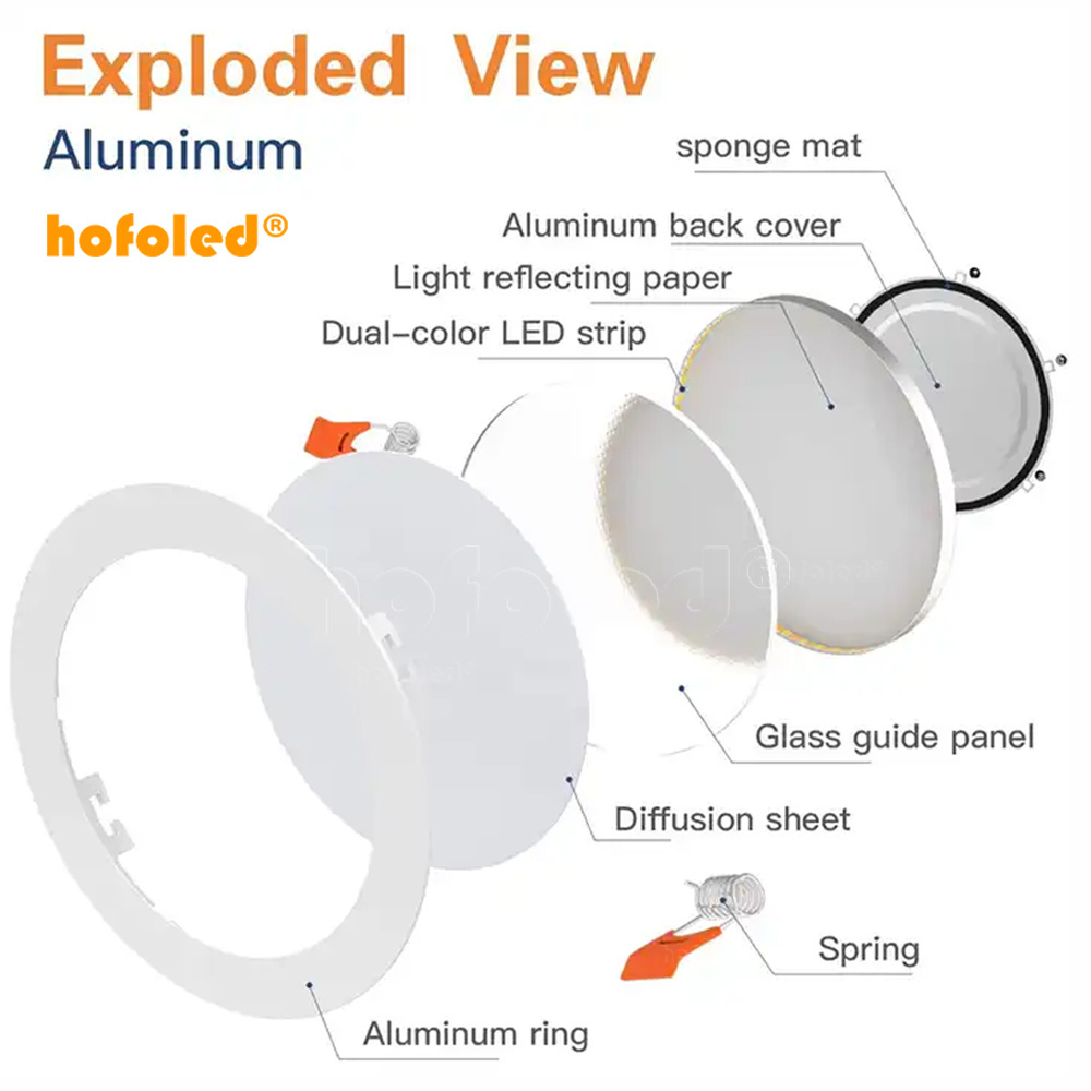 Hofoled 9W 4 Inch 5CCT Round Can Downlight Dimmable LED Panel Light Ultra Thin LED Recessed Ceiling Light LED with Junction Box