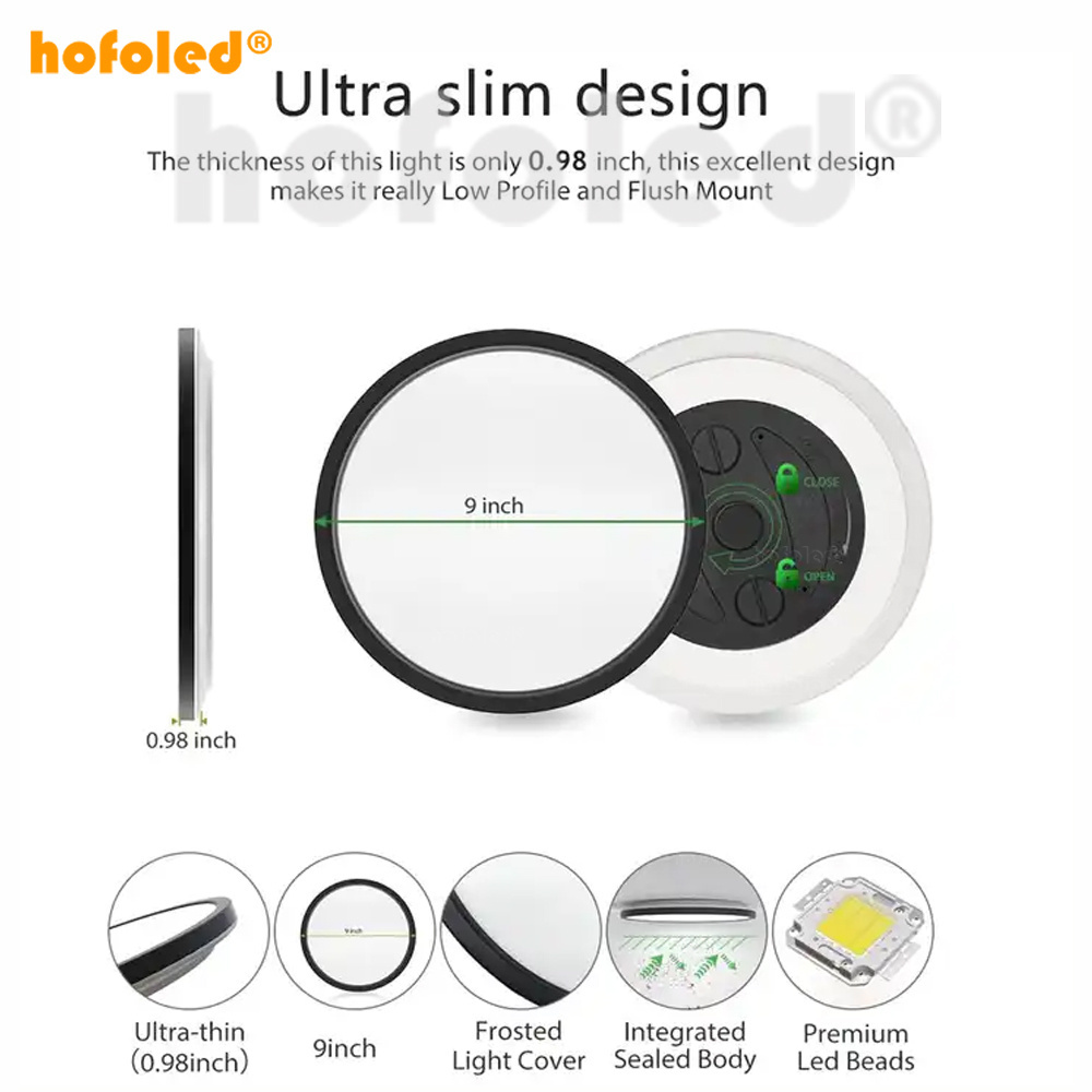 Hofoled 12 Inch 24W Ultra Slim Flat Modern Round Flush Mount LED Ceiling Light Fixture For Bedrooms Living Room Kitchen Home