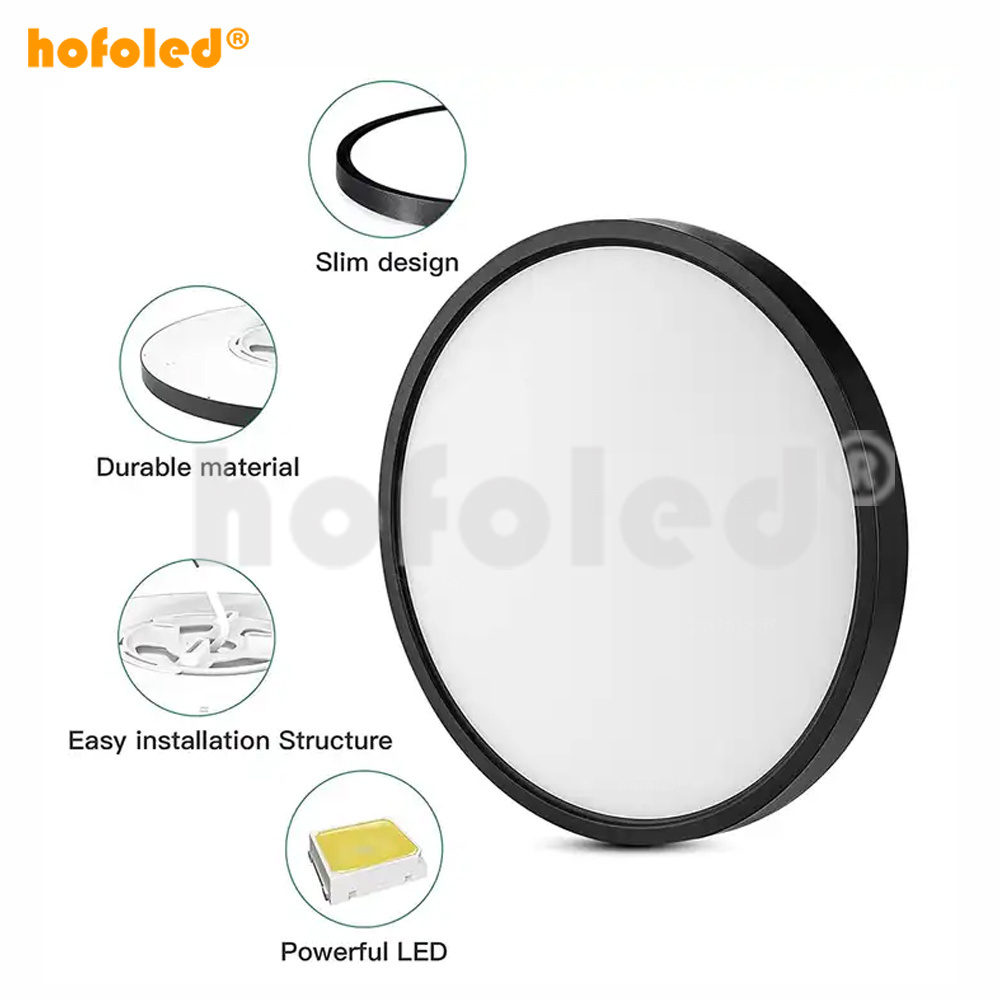 Hofoled 12 Inch 24W Ultra Slim Flat Modern Round Flush Mount LED Ceiling Light Fixture For Bedrooms Living Room Kitchen Home