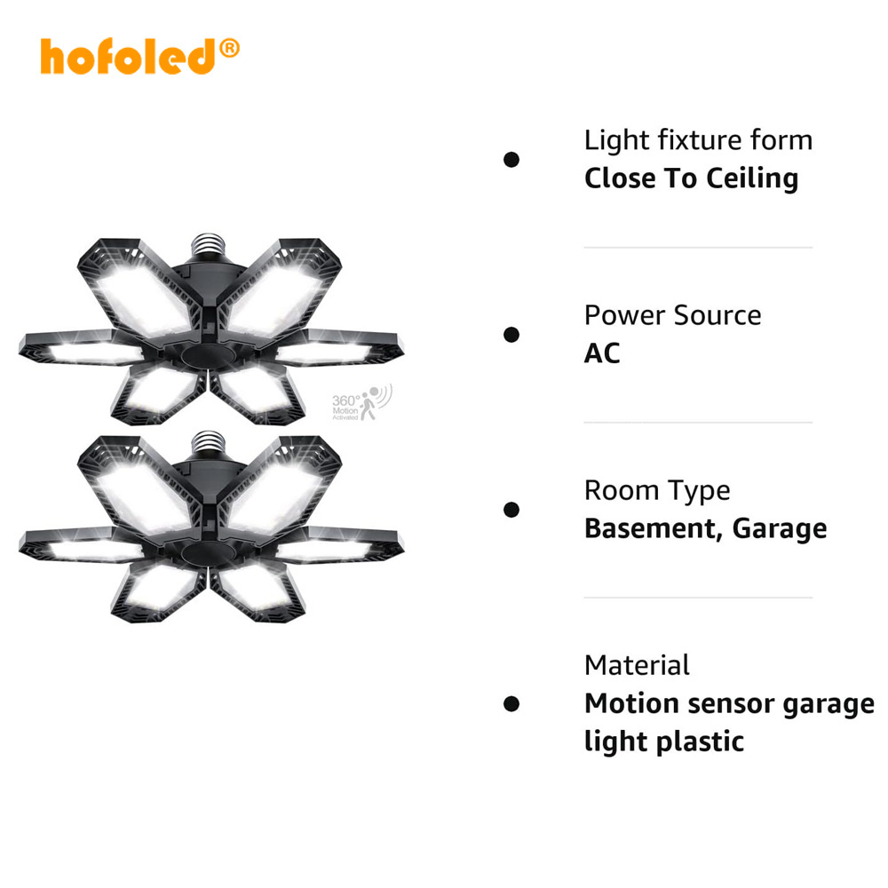 Hofoled Motion Activated Warehouse Ceiling Lights Lighting LED Bulb Fixture LED Shop Garage Light