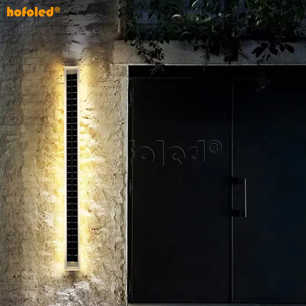 Exterior Led Lights Solar Powered Sconces Wall Lighting Aluminum and Acrylic Outside Solar Linear Wall Light