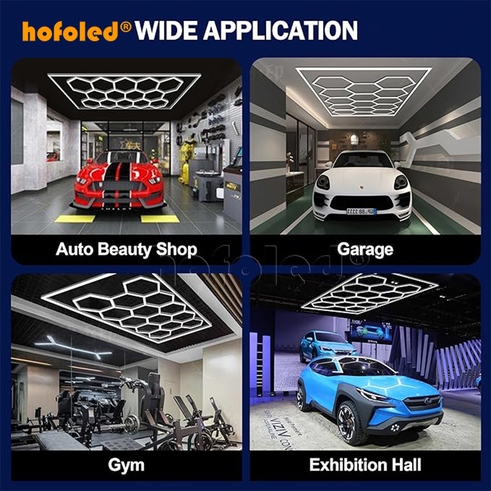 Hofoled Design Led Ceiling Hexagrid Working Lighting Honeycomb Garage Pendent Lamp Led Hexagon Garage Lighting