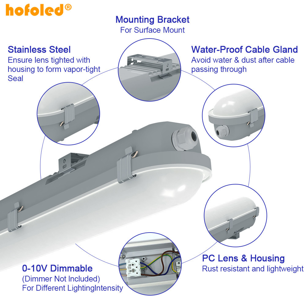 Hofoled Waterproof 20W 30W 40W LED Vapor Tight Light 100-277V IP66 1.2m 4FT Packing Garage Warehouse LED Tri proof Light